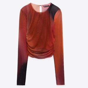 ZARA Printed Tulle Long Sleeve Top NWT
